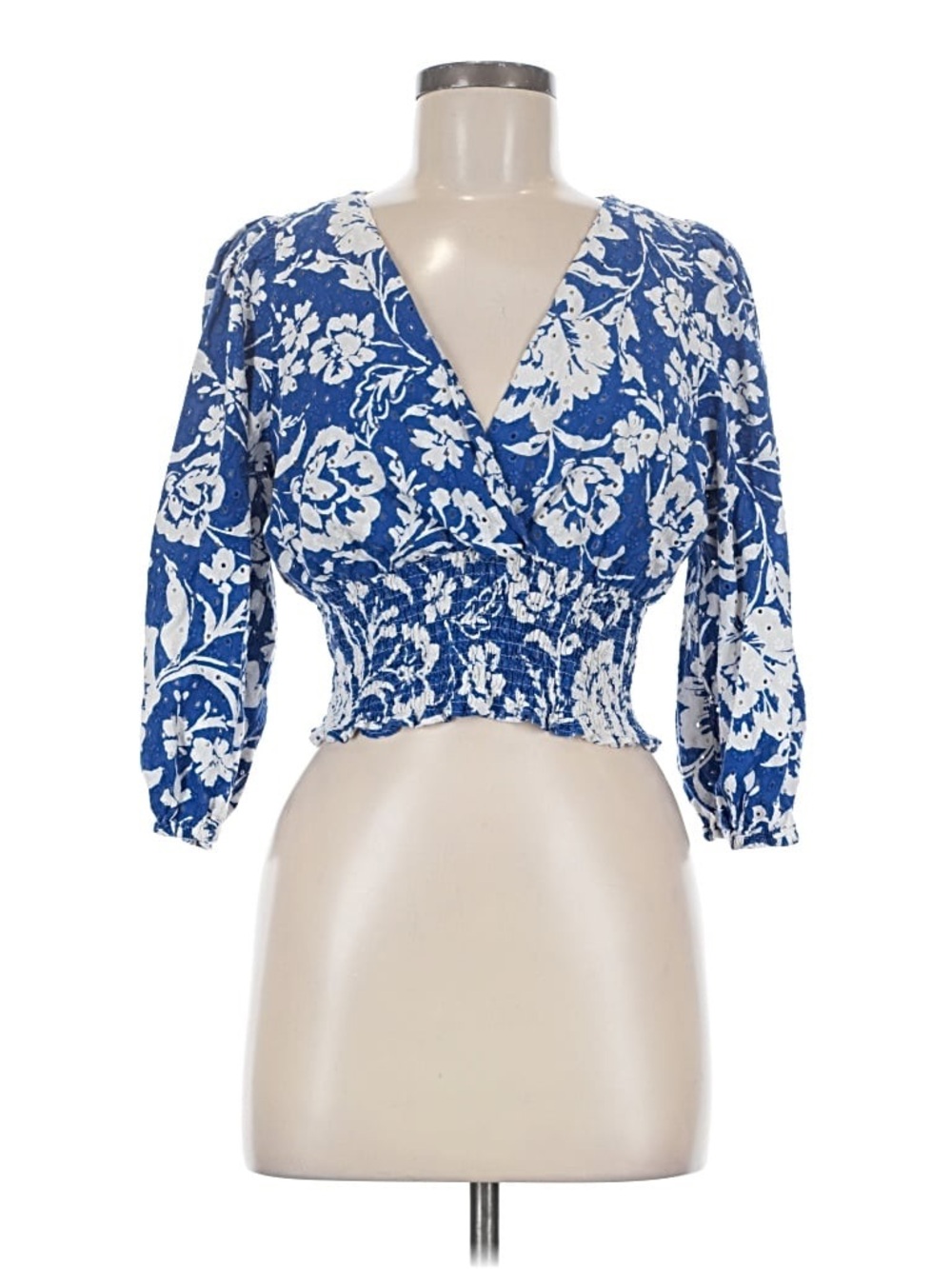 Zara Blue and White Floral Wrap Crop Top